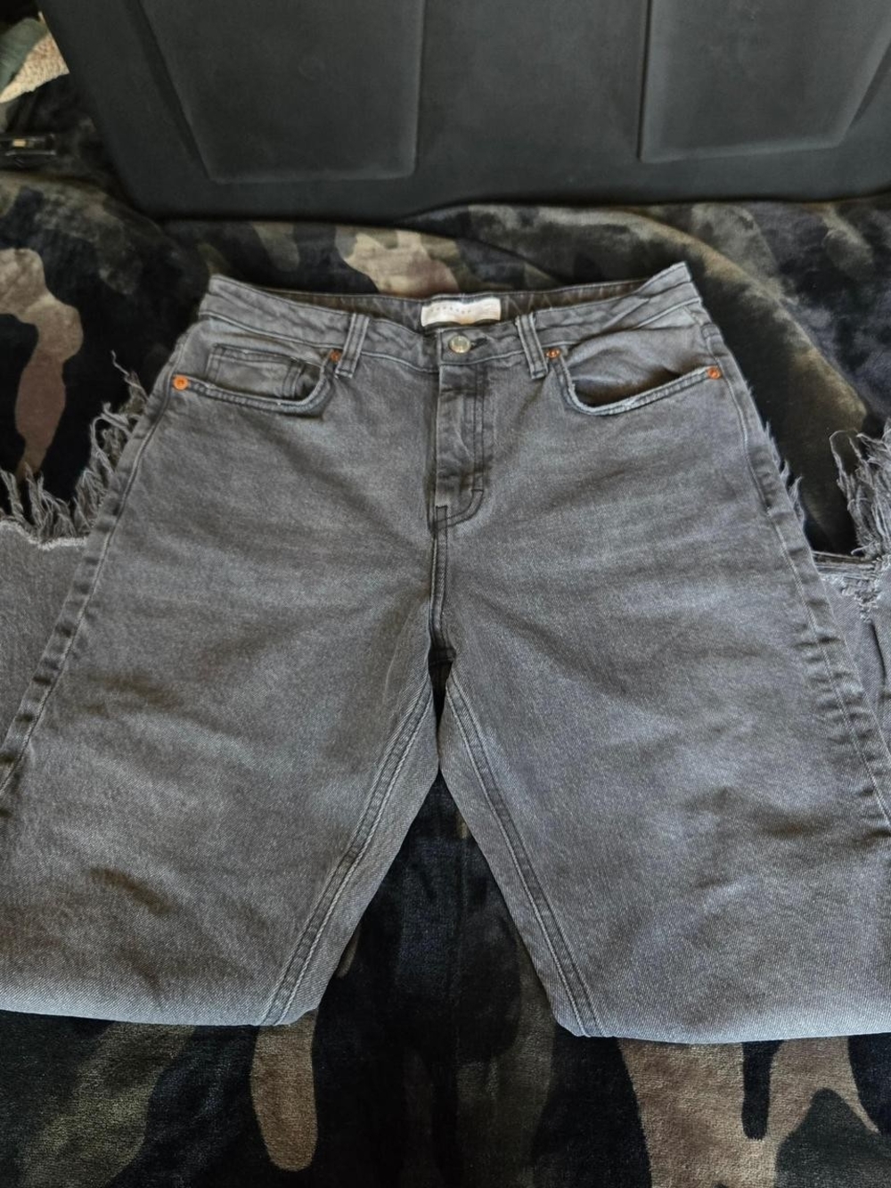 Topshop Gray Straight-Leg Distressed Jeans
